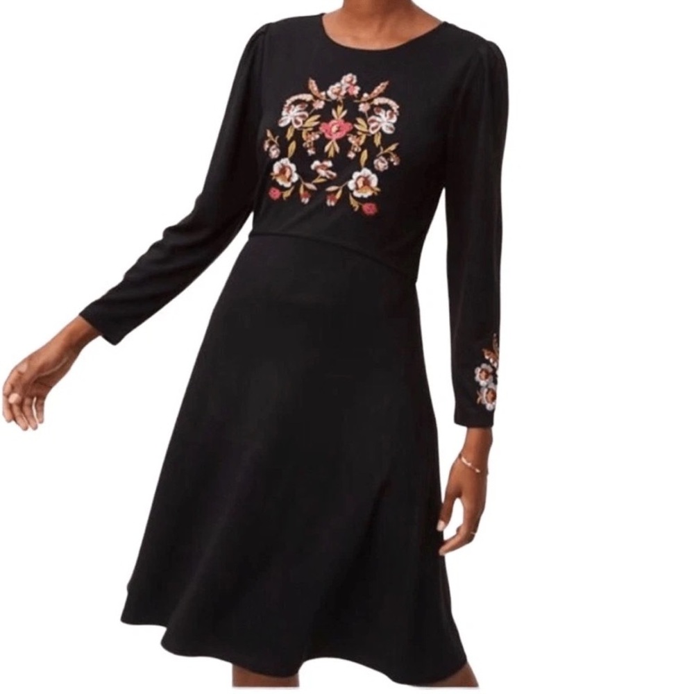 LOFT | Size 4 | Embroidered Black Dress